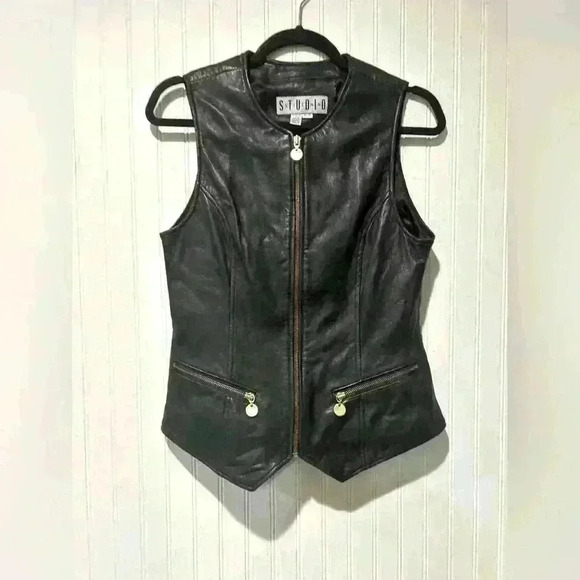 Sienna Studios Y2K leather zip front pocket vest sz. Med. bikercore goth punk - Picture 1 of 6
